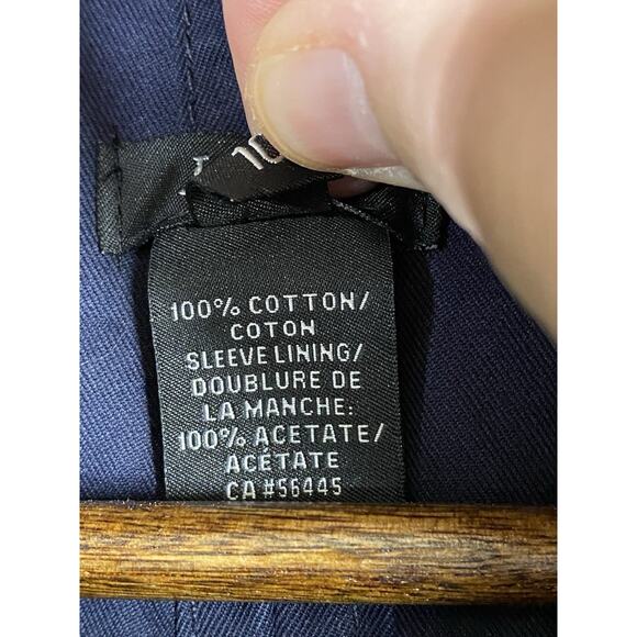 J Crew Trench Coat Womens Size 10 Navy Blue Hooded Snap/Zip Mid Length Cotton - Picture 5 of 13